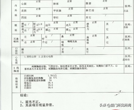 厦门市教师招聘体检什么