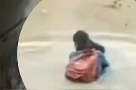 父亲背起参加高考的女儿向积水中游去，背影让人动容图片