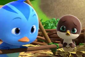 萌鸡小队：小蓝鸡玩滑翔机掉了下去，还好有小鸟救了它一命啊