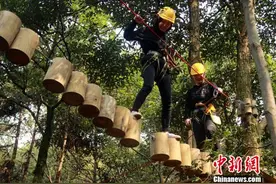 华中首家飞越丛林探险项目落户长沙 游客体验树上探险图片