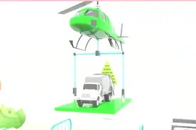 宝宝英语启蒙：直升机将小汽车，垃圾车，校车放进染料池染色！视频封面