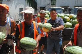 周口暖男给瓜农买水买饭 还买下万斤西瓜送环卫工图片