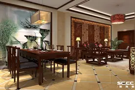 青岛世茂公园美地联排别墅装修案例，中式风格图片