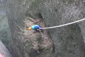 坚守者｜崀山“环卫蜘蛛人”：雨中小石块把安全帽砸得咚咚响图片