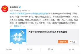 海南航空深圳-郑州航班升空不久发现故障紧急返航图片