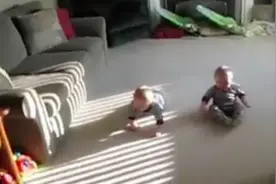 [双胞胎] 谁先爬到终点 妈妈就是谁的！图片