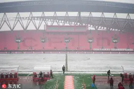 雪盖球场！廊坊市体育场白雪皑皑 工作人员紧急清扫图片