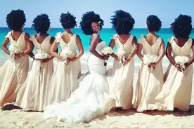 这对黑人的婚礼，新娘和伴娘的头型爆炸的很惊艳图片