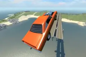 BeamNG：超级跑车时速240km/h飞跃高架桥，太刺激了！