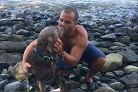 男子勇敢跳海，游300多米为救从未见过面的陌生狗，感动每一人图片