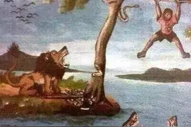 树、毒蛇、鳄鱼、狮子，请问这个人怎样才能自救呢?图片