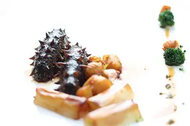 寿如松 墨玉忆青葱--葱香干贝海参图片