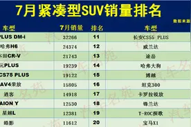 令人心酸！7月紧凑型SUV销量排名：逍客第七，CS55、博越未入前十图片