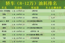10万左右哪些车比较省油？最新油耗榜：轩逸宝来前三，雷凌第八！图片