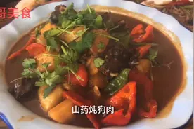 沛县大厨红烧狗肉炖山药，这种方法烧的真好吃，来一碗狗肉汤泡饭