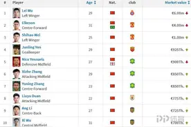 中国球员身价榜：武磊无悬念领跑韦世豪升至第3 两97后进前十图片