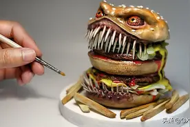 「场景技巧」创意场景 如何制作一个恐怖场景 恐怖的汉堡包图片