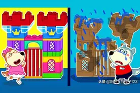 小灰狼和妹妹用废旧纸箱制作城堡，把喜欢的玩具都放上去图片