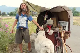 他住在2㎡破旧三轮车中，养4只羊为伴，边牧羊边流浪转眼已过12年图片