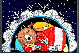 儿童画教程 | 线描与色彩的想象画《小熊宝宝在冬眠》图片