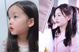 表情包萌娃长开了，侧脸形似吴宣仪，从眼神到穿衣都走网红路线了图片