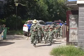 你见过幼儿园的军训吗？小朋友们手牵手、排排走，老人们笑弯腰图片