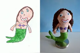 一位母亲将4岁儿子的绘画作品，做成了毛绒玩具，好有爱！图片