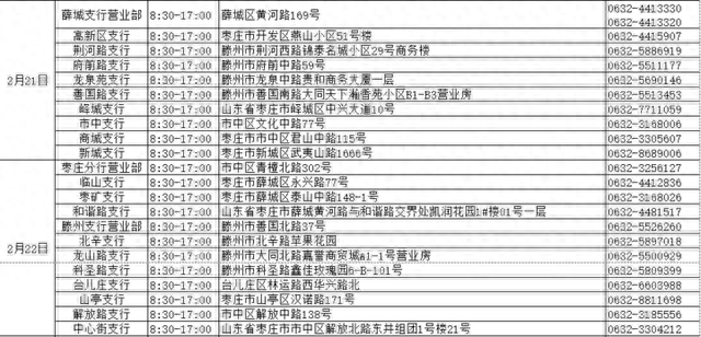 中国银行营业时间表，枣庄银行营业时间表 配图06