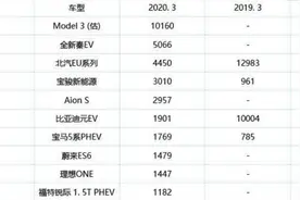 新能源汽车3月销量榜出炉：特斯拉Model 3称王 超比亚迪秦一倍图片