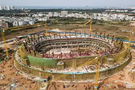 海口五源河体育馆建设加紧施工图片