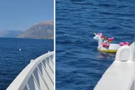 世界这么大我想去看看！小女孩独自乘坐独角兽充气船漂向深海图片