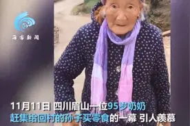 95岁奶奶赶集给40岁孙子买零食！可乐卤鸭 四川眉山95岁奶奶给孙子买零食引网友羡慕图片