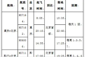 12月2日起 海航将加密重庆江北至北京首都航线图片