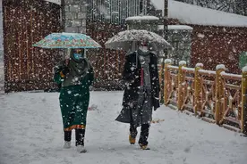 印度迎来降雪 市民通勤困难图片