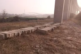 高速公路桥下堆石头，违法了图片