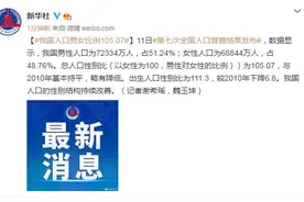 第七次全国人口普查结果发布：我国人口男女比例105.07图片