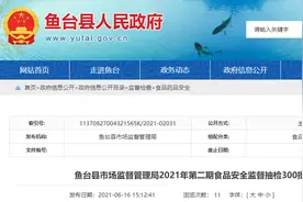 山东省鱼台县市场监督管理局食品抽检300批次 7批次不合格图片
