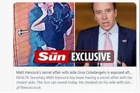 英国卫生大臣被曝与女助手有“婚外情”，还被放出“热吻照”……图片