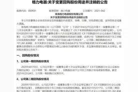 格力电器”改口“，第二期回购的1亿多股将全部注销图片