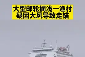 大型邮轮搁浅山东威海一渔村，疑因大风导致走锚图片