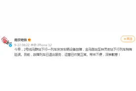 南京地铁2号线马群站下行一列车突发车辆设备故障图片