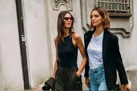 时装周的看点不止秀场，米兰街头超模穿基础色街拍，比内场更精彩图片