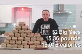 美国男子胃口真大，一顿吃了32个汉堡，曾10分钟吃完74条热狗图片