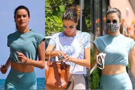 维密超模安布罗休穿紧身裤出街，双腿修长纤细，窈窕身材很吸睛图片