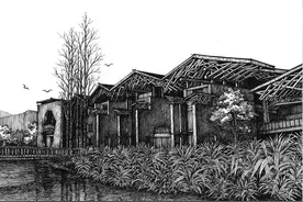 建筑钢笔画手绘手稿图片