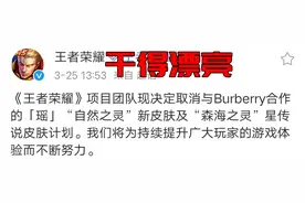 王者荣耀项目团队宣布，取消与Burberry的合作，干得漂亮图片