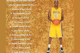 美媒列出了被盖帽次数最多的十二名球员，科比被盖帽率4.4%最低图片