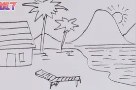 海边沙滩风景简笔画，漂亮的海边沙滩风景