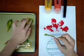 水粉印画的基本教学，利用树叶的形状，也可以做出一幅作品