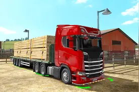 欧卡2斯堪尼亚S，听听这个V8的引擎声，平板挂车运输十几吨木材